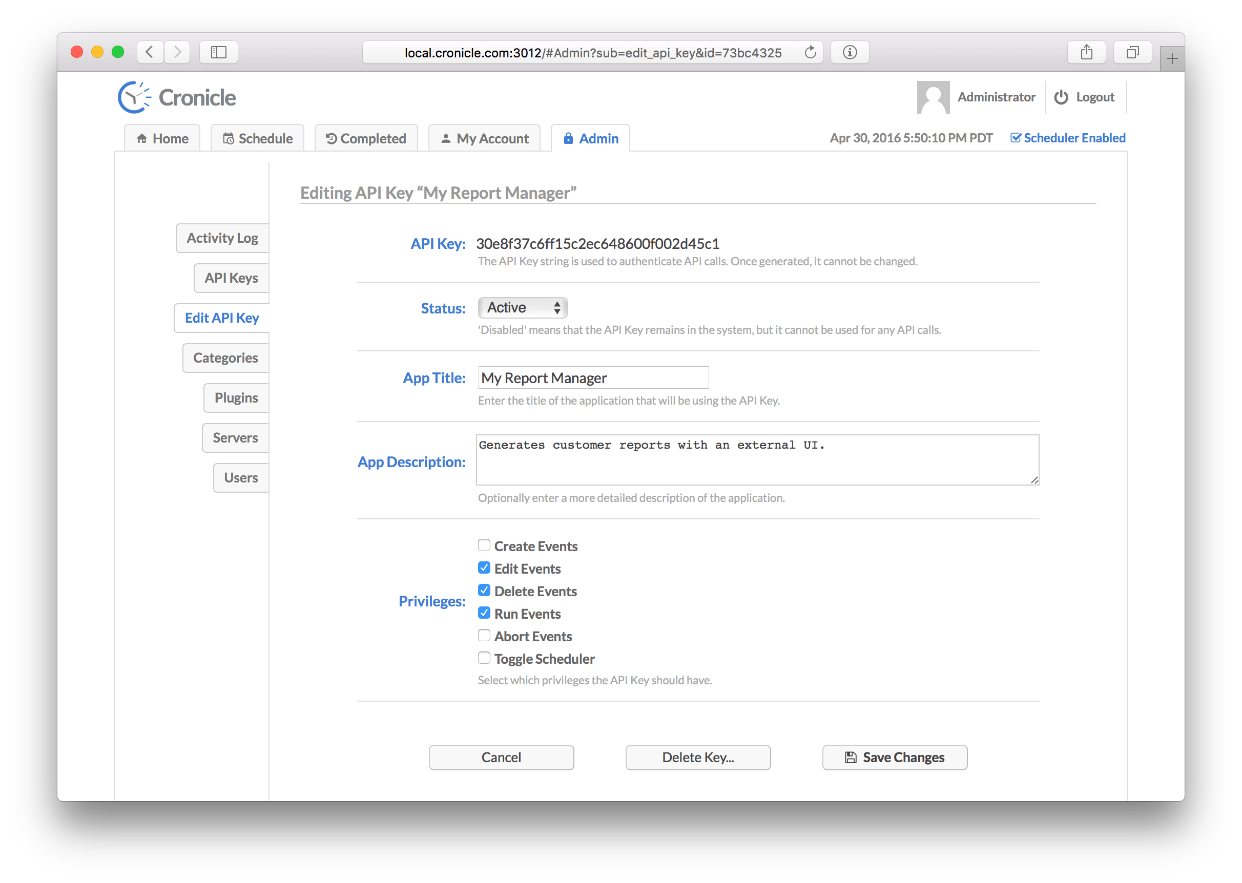 Editing API Key Screenshot