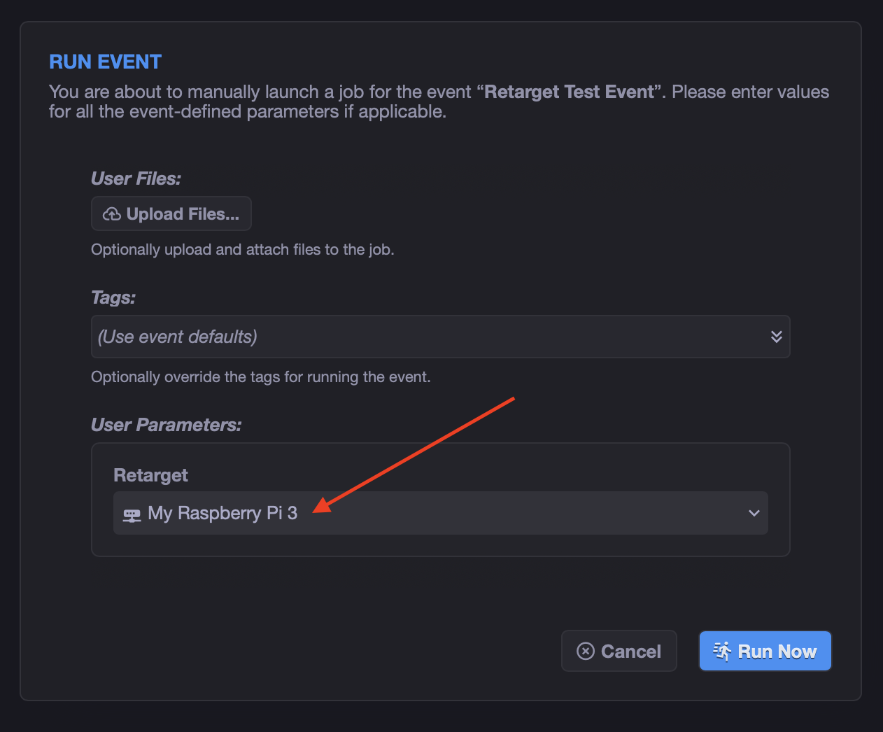 Run Event Dialog